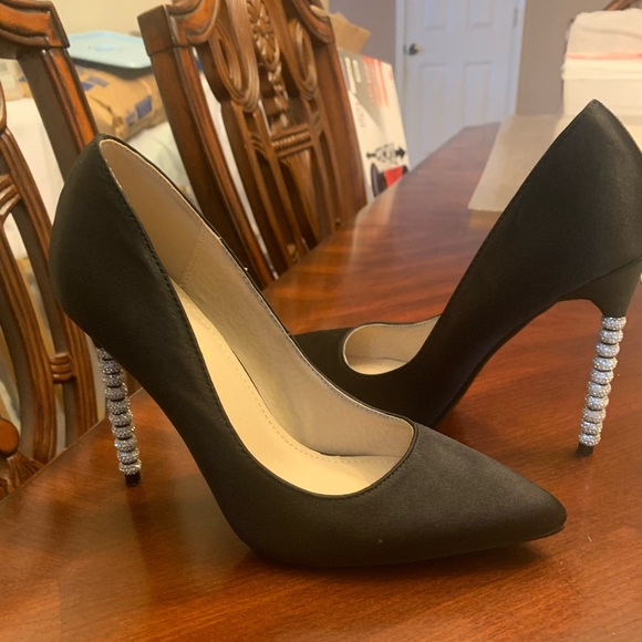 JACOBIES Woman's Pump Heels “DORSA “-  Black Satin  With Christals on heels. - Picture 9 of 15